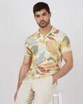 Light Yellow Floral Print Slim Fit Pique Polo
