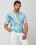 Light Blue Abstract Print Slim Fit Polo