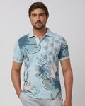 Light Blue Floral Print Slim Fit Polo