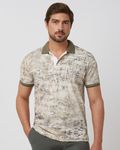 Beige Printed Slim Fit Pique Polo