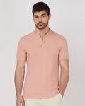 Pink Textured Plain Half Sleeve Casual Henley