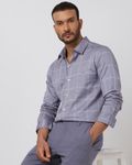 Lilac Printed Check Slim Fit Casual Shirt