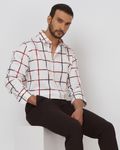 White Printed Check Slim Fit Casual Shirt