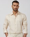 Beige Large Check Slim Fit Casual Shirt