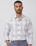 White Large Check Slim Fit Casual Shirt