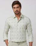 Light Green Tonal Check Slim Fit Casual Shirt