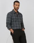 Dark Grey Windowpane Check Slim Fit Casual Shirt