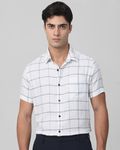 White Windowpane Check Slim Fit Casual Shirt