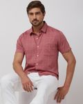 Pink Windowpane Check Slim Fit Casual Shirt