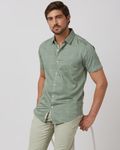 Light Olive Windowpane Check Slim Fit Casual Shirt