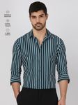 Dark Green Bengal Stripe Stretch Slim Fit Casual Shirt