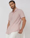 Pink Textured Stripe Slim Fit Casual Shirt