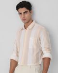 Beige Broad Stripe Slim Fit Casual Shirt