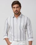 White Wide Stripe Slim Fit Casual Shirt