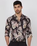 Grey Floral Print Slim Fit Casual Shirt