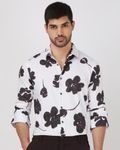 White Floral Print Slim Fit Casual Shirt