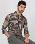 Olive Digital Print Slim Fit Casual Shirt