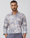 Lilac Floral Print Slim Fit Casual Shirt