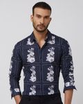 Navy Floral Print Slim Fit Casual Shirt