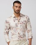 Beige Floral Print Slim Fit Casual Shirt