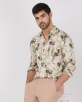 Beige Digital Print Slim Fit Casual Shirt