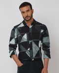 Black Digital Print Slim Fit Casual Shirt
