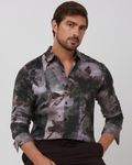Grey Digital Plain Slim Fit Casual Shirt