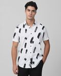 White Abstract Print Slim Fit Casual Shirt