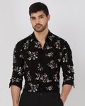 Black Floral Print Slim Fit Casual Shirt