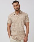 Khaki Lightweight Print Slim Fit Casual Shirt