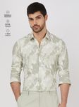 Light Olive Marble Print Stretch Slim Fit Casual Shirt