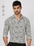 White Abstract Print Stretch Slim Fit Casual Shirt