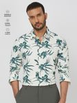 Green Floral Print Stretch Slim Fit Casual Shirt