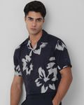 Navy Floral Print Relaxed Fit Casual Shirt