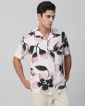 Off White Floral Print Relaxed Fit Casual Shirt