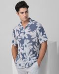 Blue Floral Print Relaxed Fit Casual Shirt