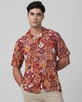 Rust Tile Print Relaxed Fit Casual Shirt