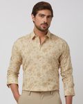 Beige Floral Print Slim Fit Casual Shirt