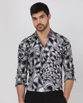 Black Digital Print Slim Fit Casual Shirt