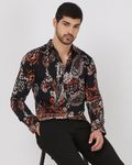 Black Digital Print Slim Fit Casual Shirt