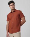 Rust Cotton Linen Plain Slim Fit Casual Shirt