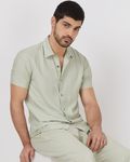 Light Green Textured Plain Slim Fit Casual Shirt
