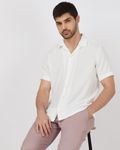 White Textured Plain Relaxed Fit Casual Shirt