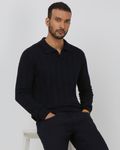 Navy Long Sleeve Flatknit Slim Fit Polo