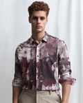 Maroon Digital Print Stretch Slim Fit Casual Shirt