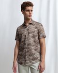 Olive Abstract Print Slim Fit Casual Shirt