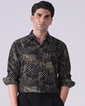 Brown Corduroy Print Slim Fit Casual Shirt