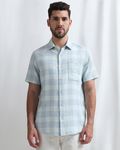 Light Blue Dobby Check Slim Fit Casual Shirt