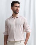 Pastel Pink Candy Stripe Crinkle Slim Fit Casual Shirt