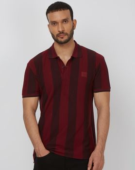 Maroon Wide Stripe Slim Fit T-Shirt